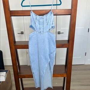 Light Blue Denim Sexy Cut Out Dress Medium